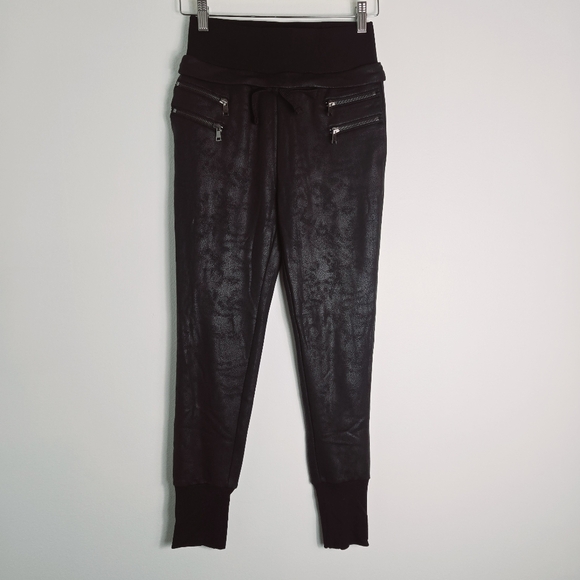 Dance & Marvel Black Faux Leather Drawstring Waist Joggers Pants - Picture 1 of 10